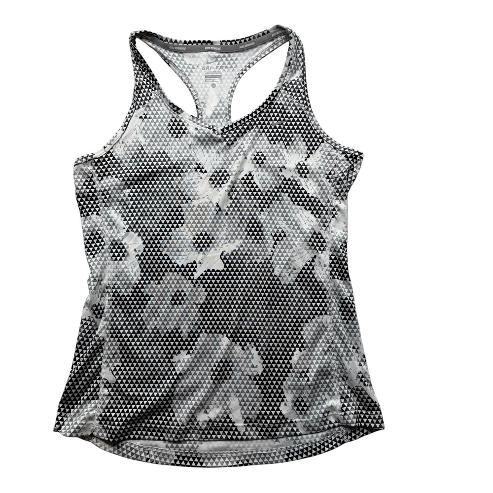 Nike Running Dri-FIT Tank Top Black White Geometric Floral Racerback  M #641